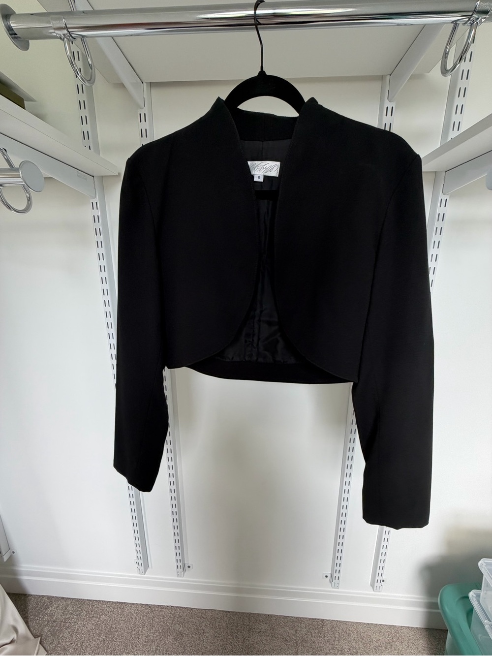 Lord & Taylor Black Cropped Open-Front Blazer